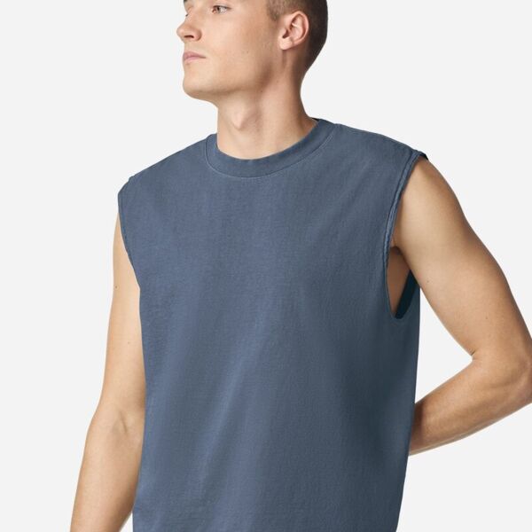 Unisex Heavyweight Cotton Garment-Dyed Mid-Length Muscle Tee Thumbnail